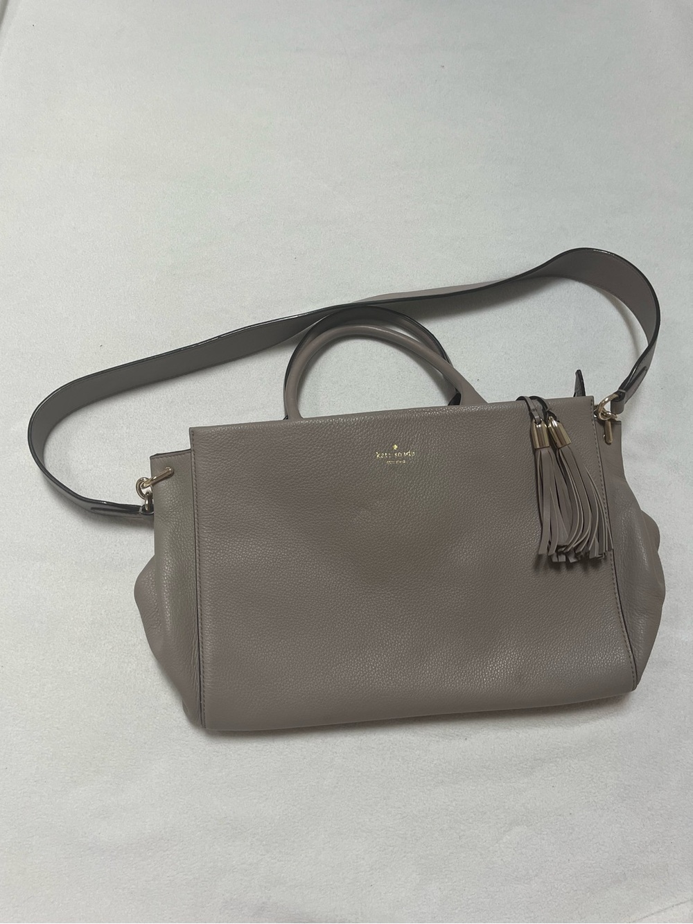 Kate Spade Gray Pebbled Leather Satchel Crossbody Bag